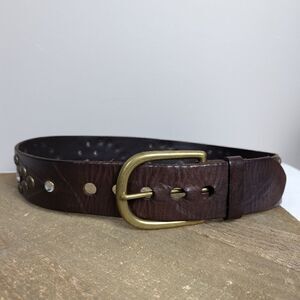 Linea pelle leather belt, brown leather rhinestone, solid brass